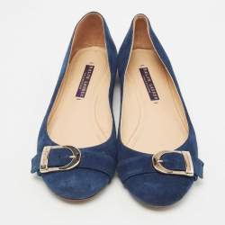 Pre Owned Ralph Lauren Collection Navy Blue Suede D Buckle Ballet Flats Size 36