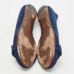 Pre Owned Ralph Lauren Collection Navy Blue Suede D Buckle Ballet Flats Size 36