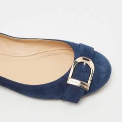 Pre Owned Ralph Lauren Collection Navy Blue Suede D Buckle Ballet Flats Size 36