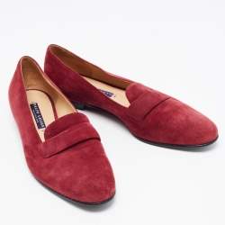 Pre Owned Ralph Lauren Collection Burgundy Suede Smoking Slippers Size 36
