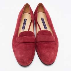Pre Owned Ralph Lauren Collection Burgundy Suede Smoking Slippers Size 36
