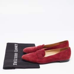 Pre Owned Ralph Lauren Collection Burgundy Suede Smoking Slippers Size 36