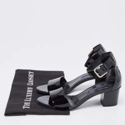 Pre Owned Ralph Lauren Collection Black Patent Leather Block Heel Sandals Size 37