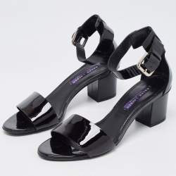 Pre Owned Ralph Lauren Collection Black Patent Leather Block Heel Sandals Size 37
