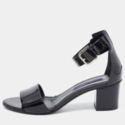 Pre Owned Ralph Lauren Collection Black Patent Leather Block Heel Sandals Size 37