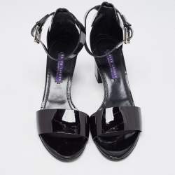 Pre Owned Ralph Lauren Collection Black Patent Leather Block Heel Sandals Size 37