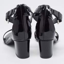 Pre Owned Ralph Lauren Collection Black Patent Leather Block Heel Sandals Size 37