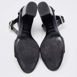 Pre Owned Ralph Lauren Collection Black Patent Leather Block Heel Sandals Size 37