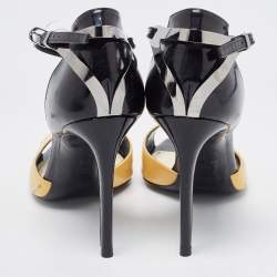 Ralph Lauren Collection Black/yellow Patent Leather Peep Toe Sandals Size 38