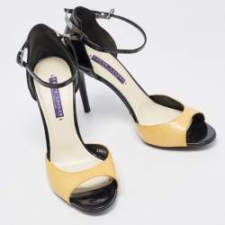 Ralph Lauren Collection Black/yellow Patent Leather Peep Toe Sandals Size 38