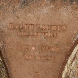 Pre Owned Ralph Lauren Collection Metallic Leather Flower Applique Espadrille Wedge Ankle Tie Sandals Size 37