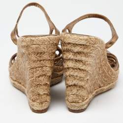 Pre Owned Ralph Lauren Collection Metallic Leather Flower Applique Espadrille Wedge Ankle Tie Sandals Size 37