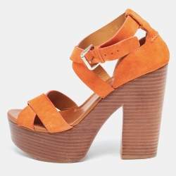 Ralph Lauren Collection Orange Suede Alannah Sandals Size 38