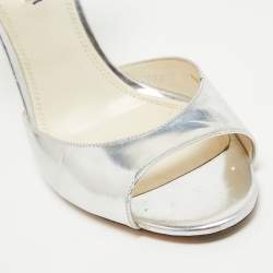 Pre Owned Ralph Lauren Collection Silver Leather Ankle Strap Sandals Size 41