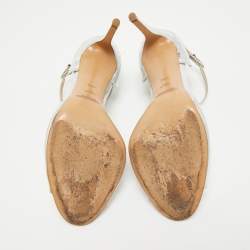 Pre Owned Ralph Lauren Collection Silver Leather Ankle Strap Sandals Size 41