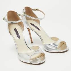 Pre Owned Ralph Lauren Collection Silver Leather Ankle Strap Sandals Size 41