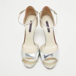 Pre Owned Ralph Lauren Collection Silver Leather Ankle Strap Sandals Size 41