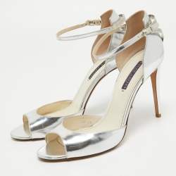 Pre Owned Ralph Lauren Collection Silver Leather Ankle Strap Sandals Size 41