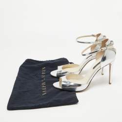Pre Owned Ralph Lauren Collection Silver Leather Ankle Strap Sandals Size 41