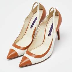 Ralph Lauren Collection Cream/Brown Leather Pointed Toe Pumps Size 39