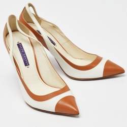 Ralph Lauren Collection Cream/Brown Leather Pointed Toe Pumps Size 39