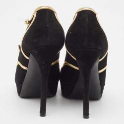 Ralph Lauren Collection Black Suede and Leather Peep Toe Pumps Size 38.5