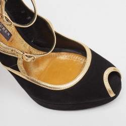 Ralph Lauren Collection Black Suede and Leather Peep Toe Pumps Size 38.5