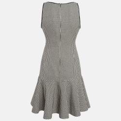 Ralph Lauren Black/White Houndstooth Wool Flounce Mini Dress S