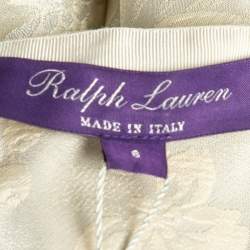 Pre Owned Ralph Lauren Cream Floral Lamé Jacquard Ruffled Maxi Skirt M