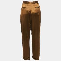 Pre Owned Ralph Lauren Desert Copper Brown Satin Pleated Serena Trousers L