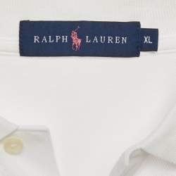 Pre Owned Ralph Lauren White Cotton Pique Pink Pony Polo T-Shirt XL