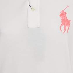 Pre Owned Ralph Lauren White Cotton Pique Pink Pony Polo T-Shirt XL