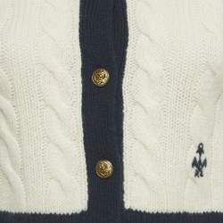 Pre Owned Ralph Lauren White/Blue Cable Knit Cashmere Cardigan XS
