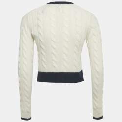 Pre Owned Ralph Lauren White/Blue Cable Knit Cashmere Cardigan XS