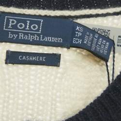 Pre Owned Ralph Lauren White/Blue Cable Knit Cashmere Cardigan XS
