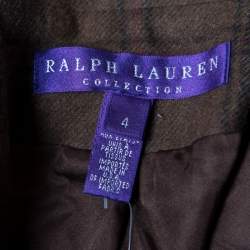 Pre Owned Ralph Lauren Brown Cashmere Tartan Plaid Cropped Edmund Blazer S