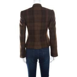 Pre Owned Ralph Lauren Brown Cashmere Tartan Plaid Cropped Edmund Blazer S