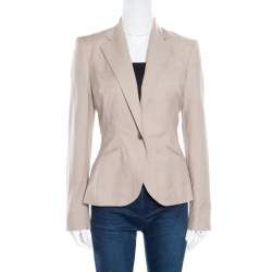 Pre Owned Ralph Lauren Beige Wool Herringbone Pattern Cynthia Blazer S