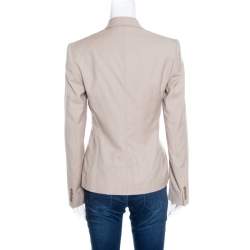 Pre Owned Ralph Lauren Beige Wool Herringbone Pattern Cynthia Blazer S
