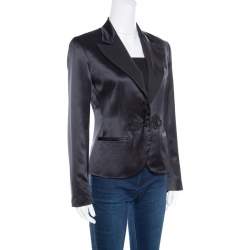 Pre Owned Ralph Lauren Black Satin Frog Button Detail Holiday Monika Blazer S