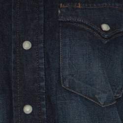 Pre Owned Ralph Lauren Blue Medium Wash Denim Vintage Finish Snap Button Shirt S
