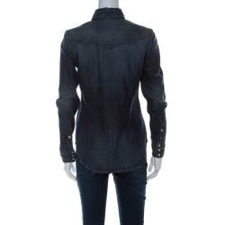 Pre Owned Ralph Lauren Blue Medium Wash Denim Vintage Finish Snap Button Shirt S