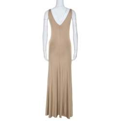 Pre Owned Ralph Lauren Khaki Jersey Sleeveless Jenny Maxi Dress M