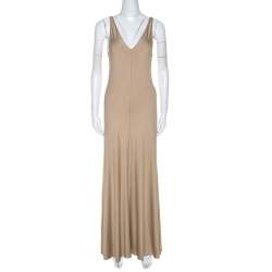 Pre Owned Ralph Lauren Khaki Jersey Sleeveless Jenny Maxi Dress M
