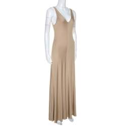 Pre Owned Ralph Lauren Khaki Jersey Sleeveless Jenny Maxi Dress M