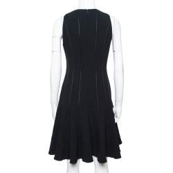 Ralph Lauren Black Wool Leather Paneled Flared Clarissa Dress M