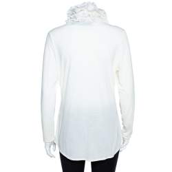 Pre Owned Ralph Lauren Cream Stretch Knit Evelyn Ruffle Blouse L