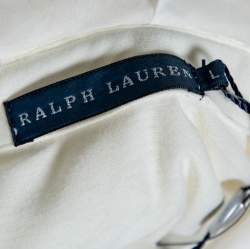 Pre Owned Ralph Lauren Cream Stretch Knit Evelyn Ruffle Blouse L