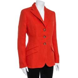 Pre Owned جاكيت بليزر رالف لورين كتان برتقالي تويد مقاس كبير - لارج