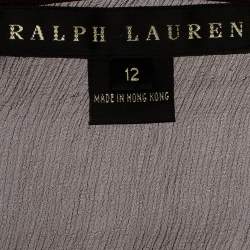 Pre Owned توب رالف لورين حرير بني بكشكشة مزينة مقاس كبير - لارج